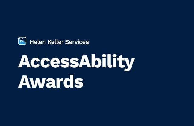 White text against a navy blue background that reads Helen Keller Services AccessAbility Awards